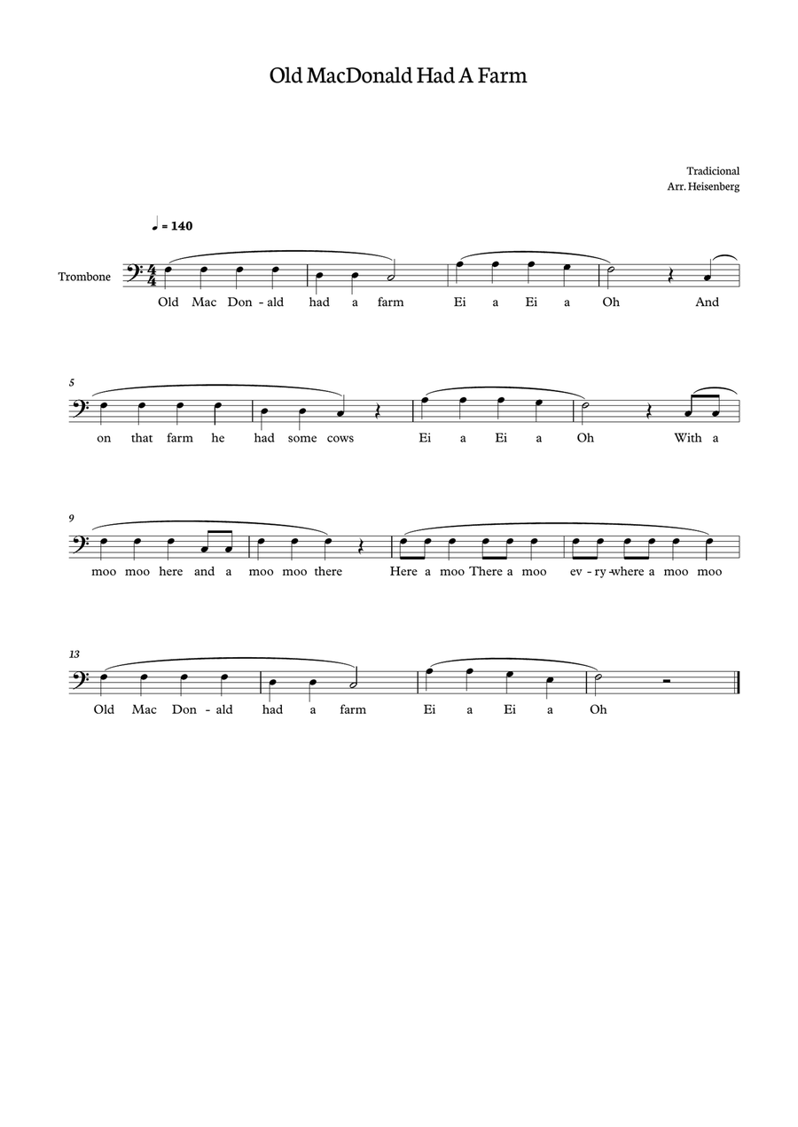 Old MacDonald had a farm for Trombone Trombone Solo scores gallery preview page 1