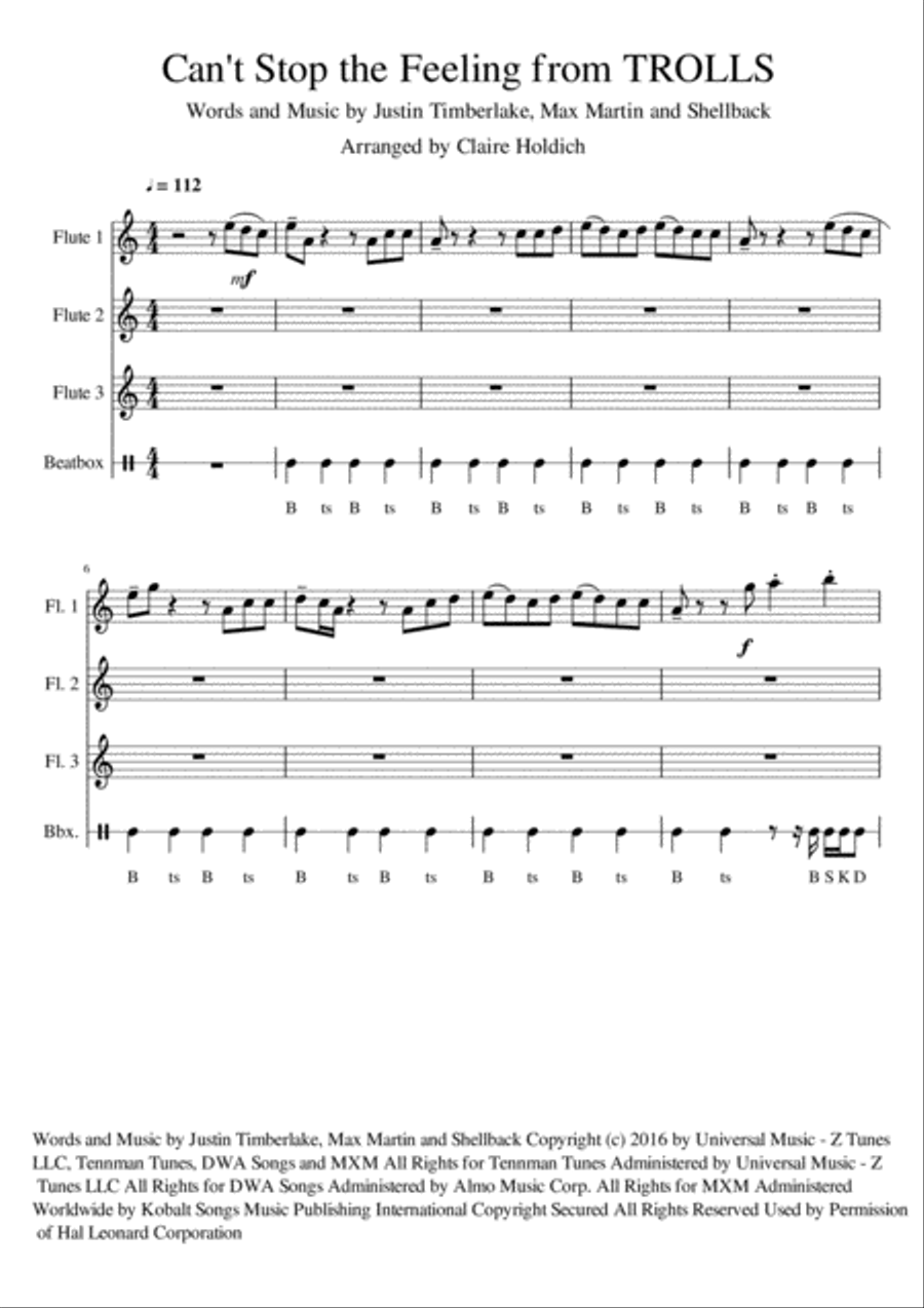 Can't Stop The Feeling from TROLLS Woodwind Trio scores gallery preview page 2