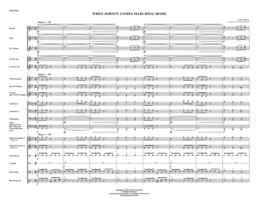 When Johnny Comes Marching Home Marching Band scores gallery preview page 2