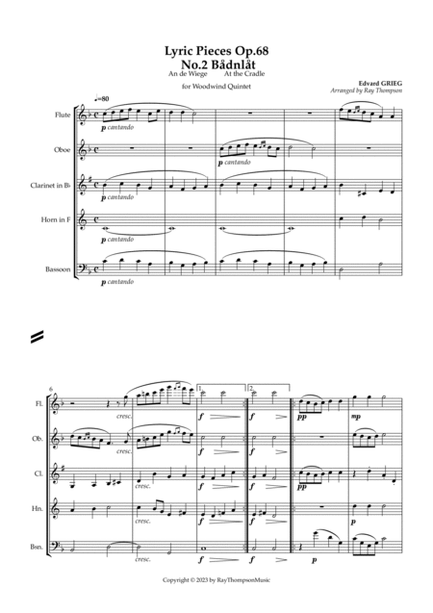 Grieg: Lyric Pieces Op.68 No.2 "Bådnlåt" (At The Cradle" - wind quintet image number null