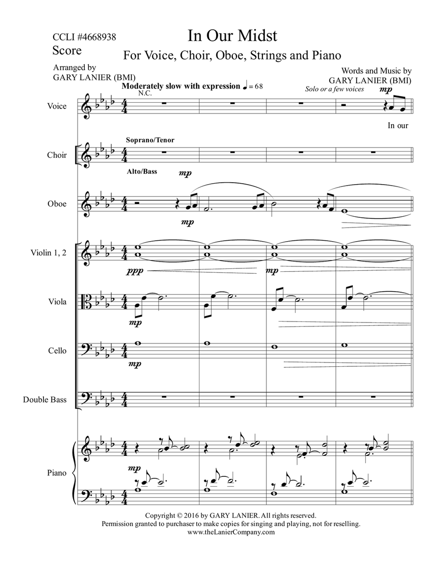 Gary Lanier: IN OUR MIDST (Worship - For Voice, Choir, Oboe, String Orchestra and Piano with Parts) Choir scores gallery preview page 2