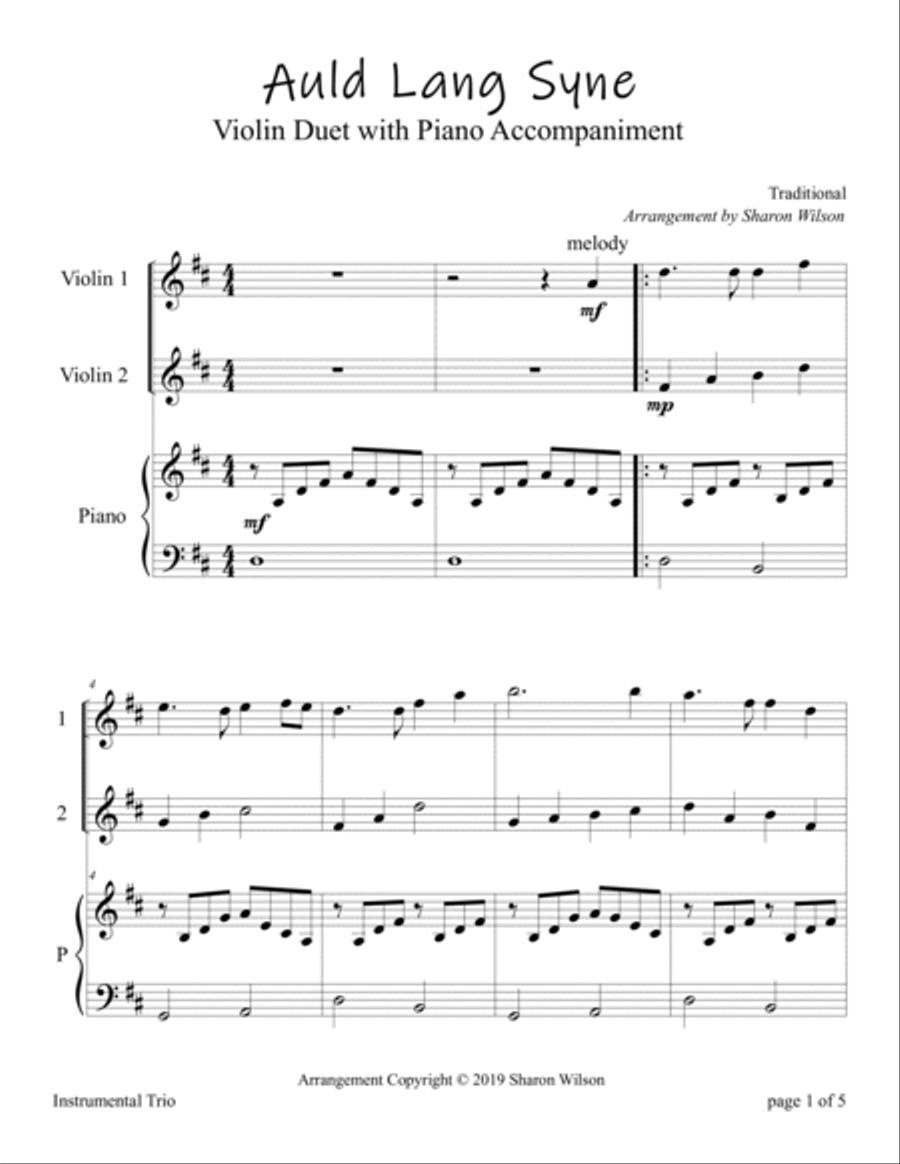 Holiday Classics (A Collection of 10 Easy Violin Duets with Piano Accompaniment) String Duet scores gallery preview page 6