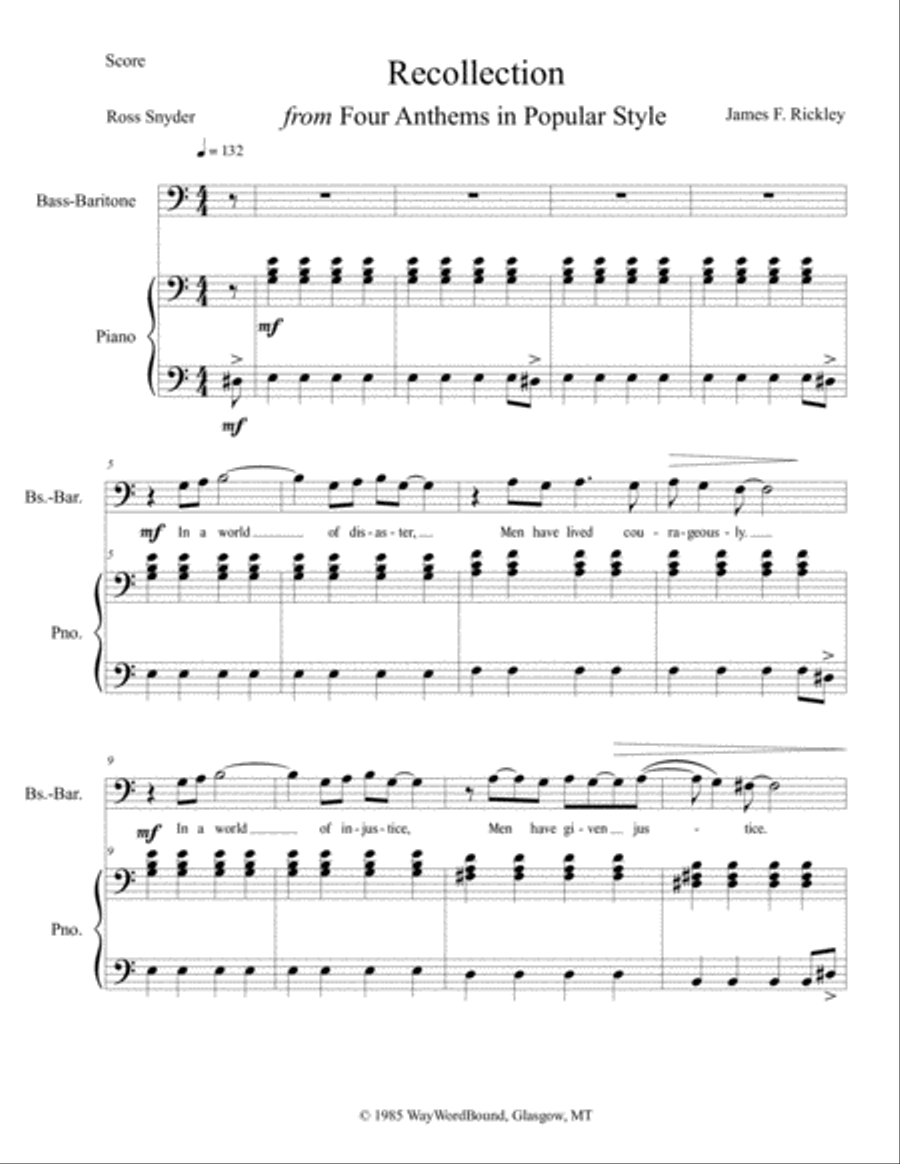 Recollection (from Four Anthems in Popular Style) Unison Choir scores gallery preview page 1