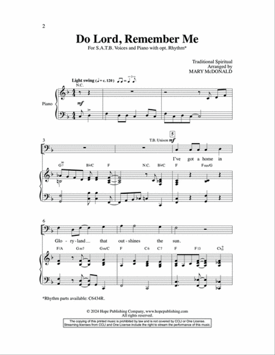 Do Lord, Remember Me 4-Part scores gallery preview page 2