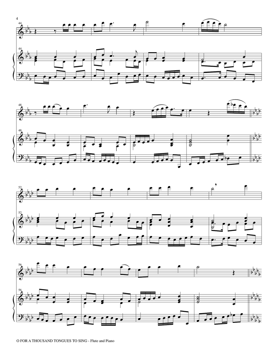 O FOR A THOUSAND TONGUES TO SING (Flute Piano and Flute Part) Flute scores gallery preview page 4