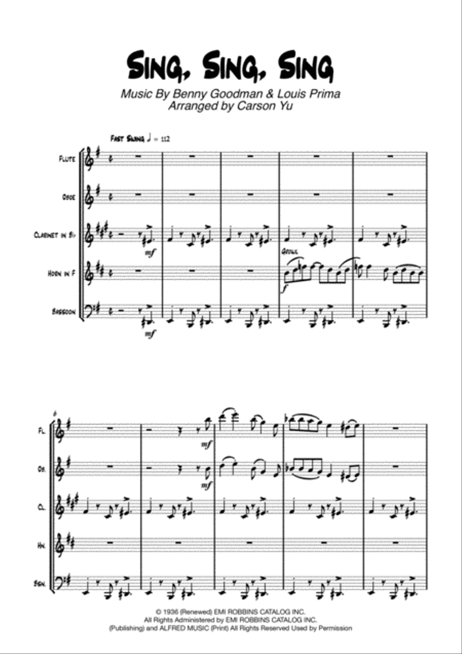 Sing, Sing, Sing Woodwind Quintet scores gallery preview page 2