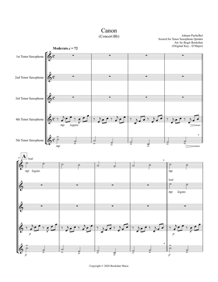 Book cover for Canon (Pachelbel) (Bb) (Tenor Saxophone Quintet)