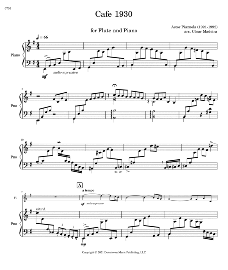 Cafe 1930 by Piazzolla for Flute and Piano (Full Score) image number null