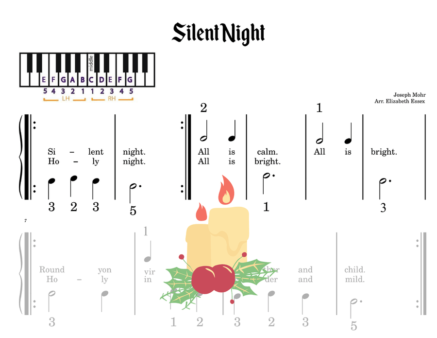 Silent Night - Multi-level COMBO: Finger Number / Alpha Notes / Staff Primer Easy Piano scores gallery preview page 1
