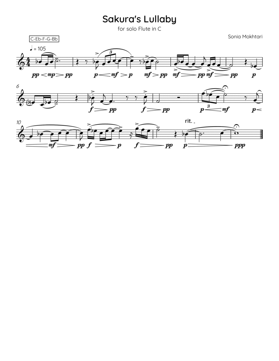 Sakura's Lullaby Flute Solo scores gallery preview page 1