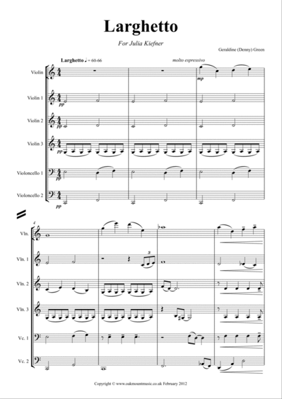 Larghetto, for Solo Violin and Strings (School Arrangement) Chamber Music scores gallery preview page 2