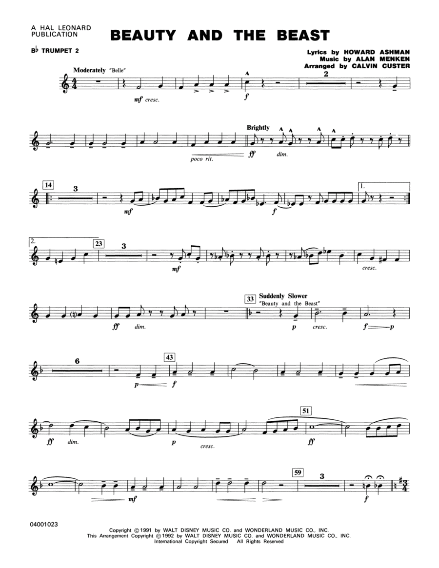 Beauty and the Beast (Medley) - Bb Trumpet 2 B-Flat Trumpet scores gallery preview page 1