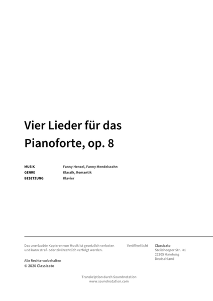 Vier Lieder fur das Pianoforte, op. 8 image number null