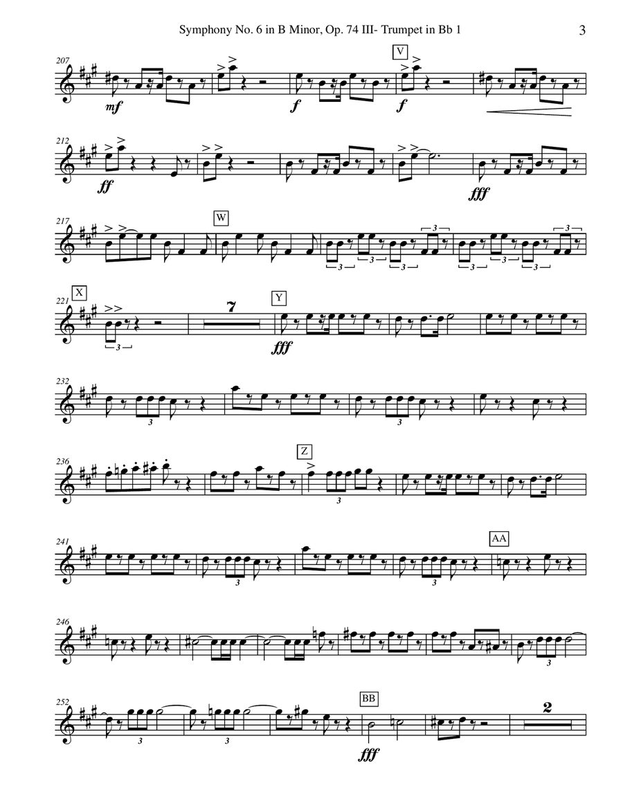 ‪Tchaikovsky‬ Symphony No. 6, Movement III - Trumpet in Bb 1 (Transposed Part), Op. 74 B-Flat Trumpet scores gallery preview page 3
