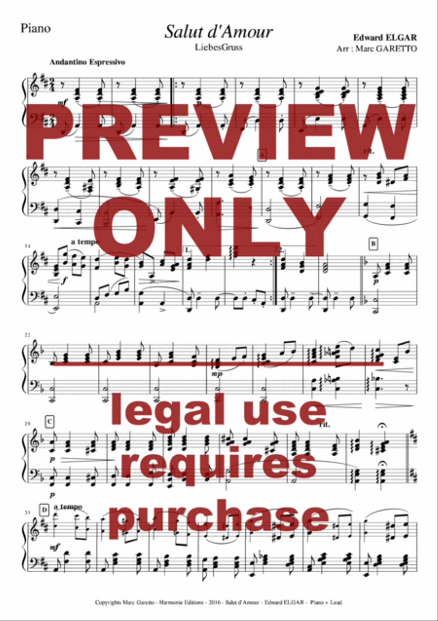 Salut d'Amour - LiebesGruss - EDWARD ELGAR - VIOLONCELLO and PIANO - Arrangement by Marc GARETTO Piano scores gallery preview page 5