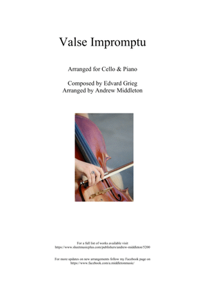 Book cover for Valse Impromptu arranged for Cello & Piano