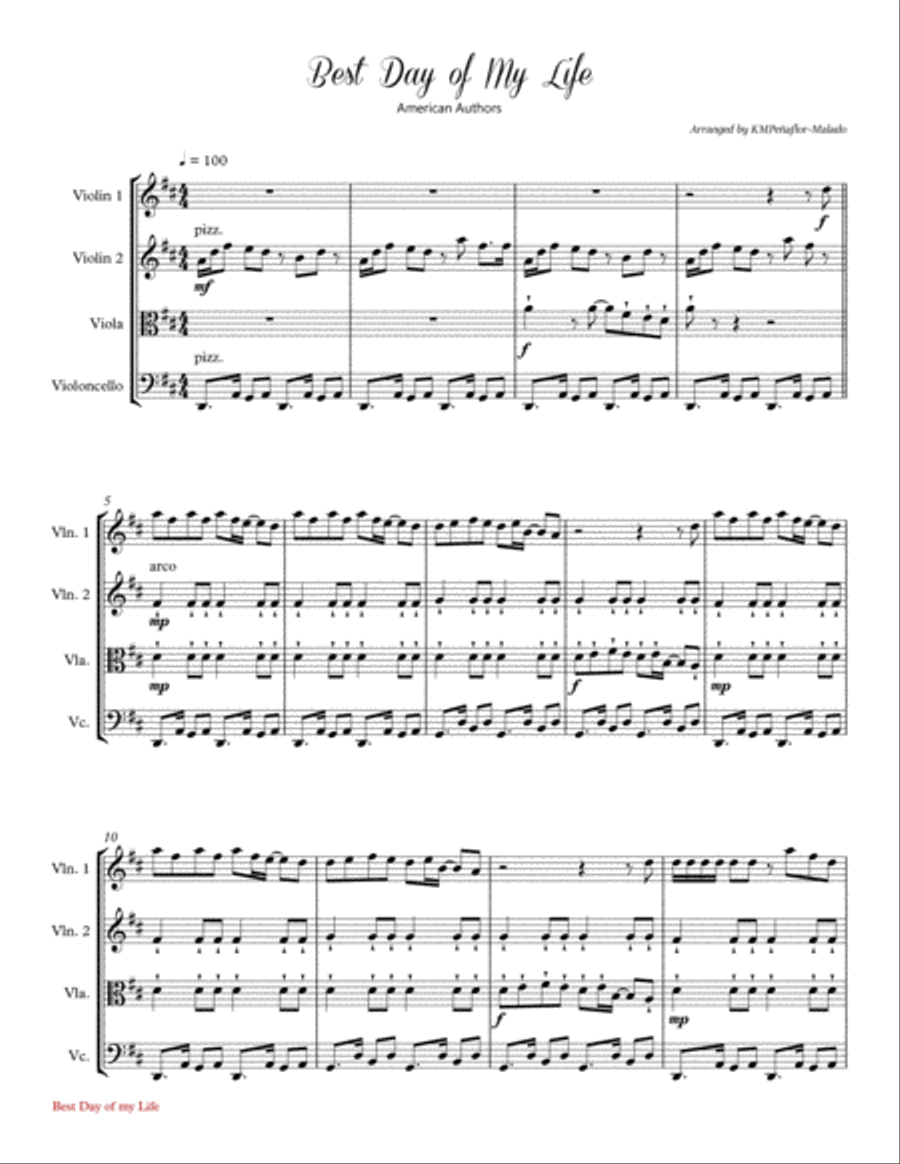Best Day Of My Life Small Ensemble scores gallery preview page 1