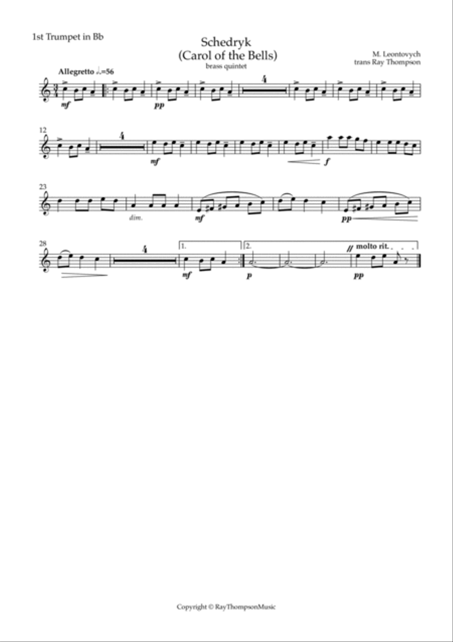 Leontovych: Schedryk (Carol of the Bells) - brass quintet Brass Quintet scores gallery preview page 4