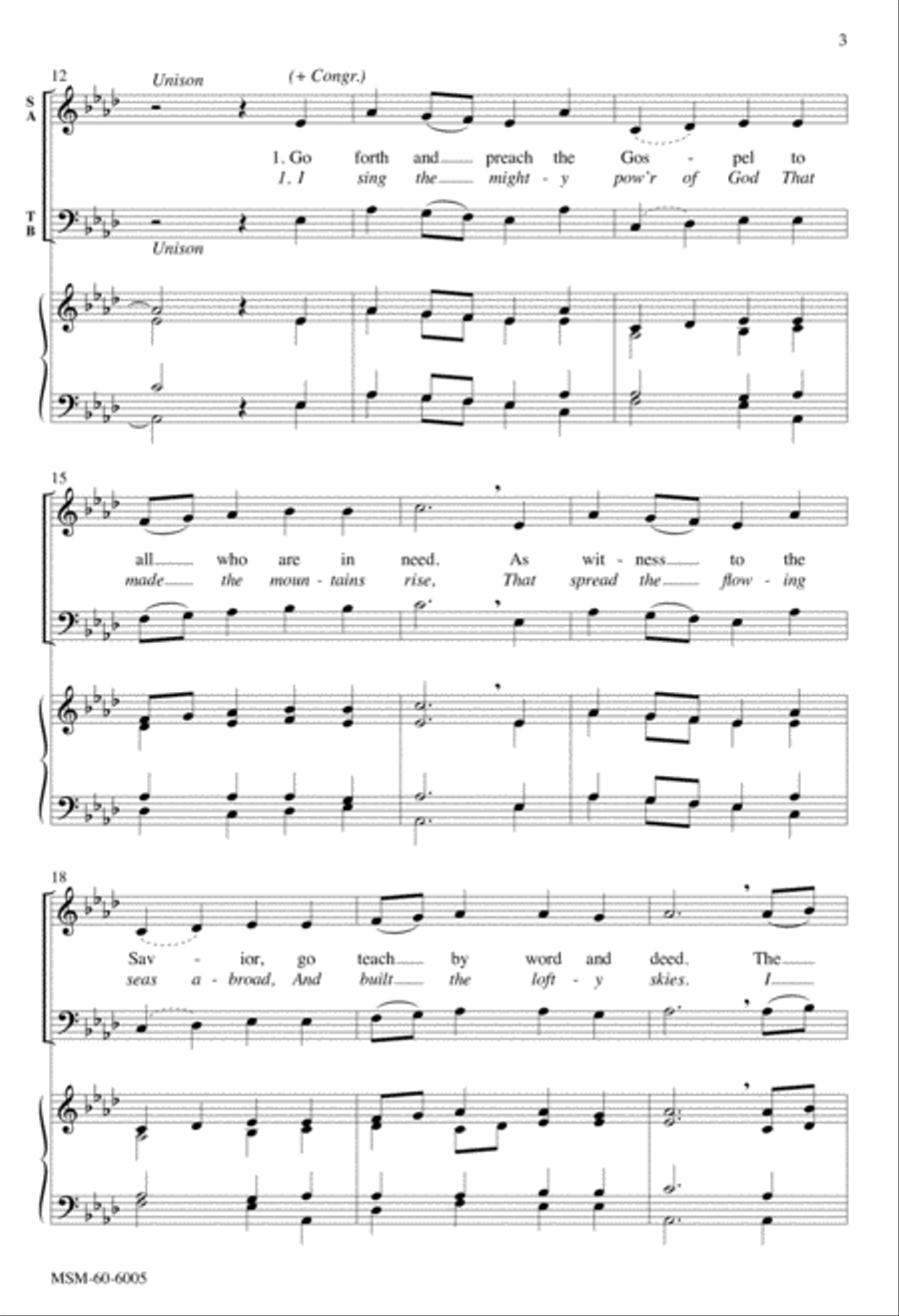 Go Forth and Preach the Gospel I Sing the Mighty Power of God 4-Part scores gallery preview page 3