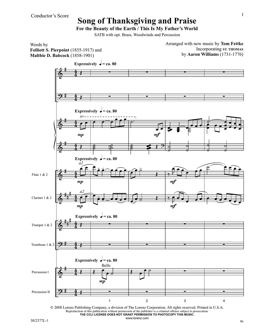 Song of Thanksgiving and Praise - Instrumental Score and Parts