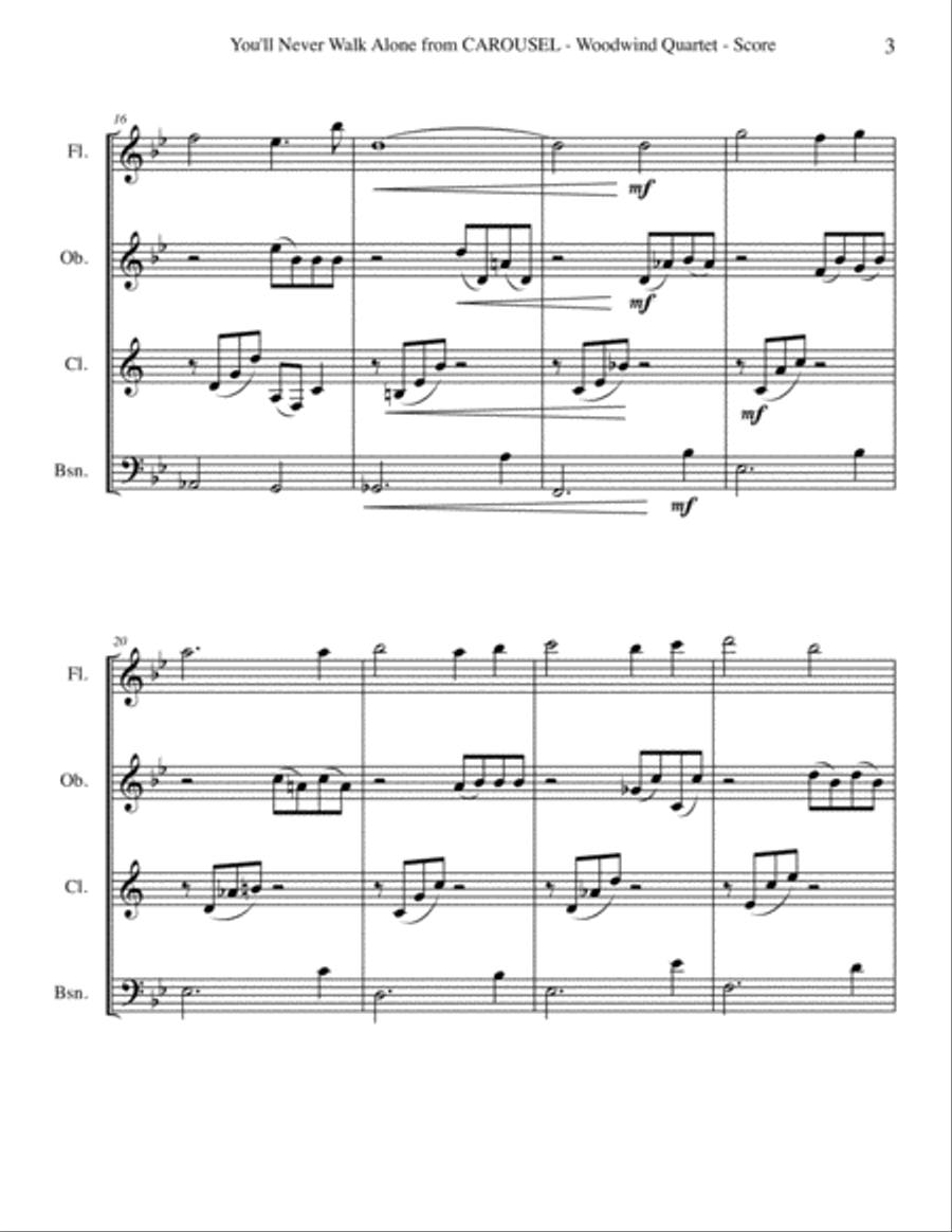 You'll Never Walk Alone You'll Never Walk Alone Woodwind Quartet scores gallery preview page 3