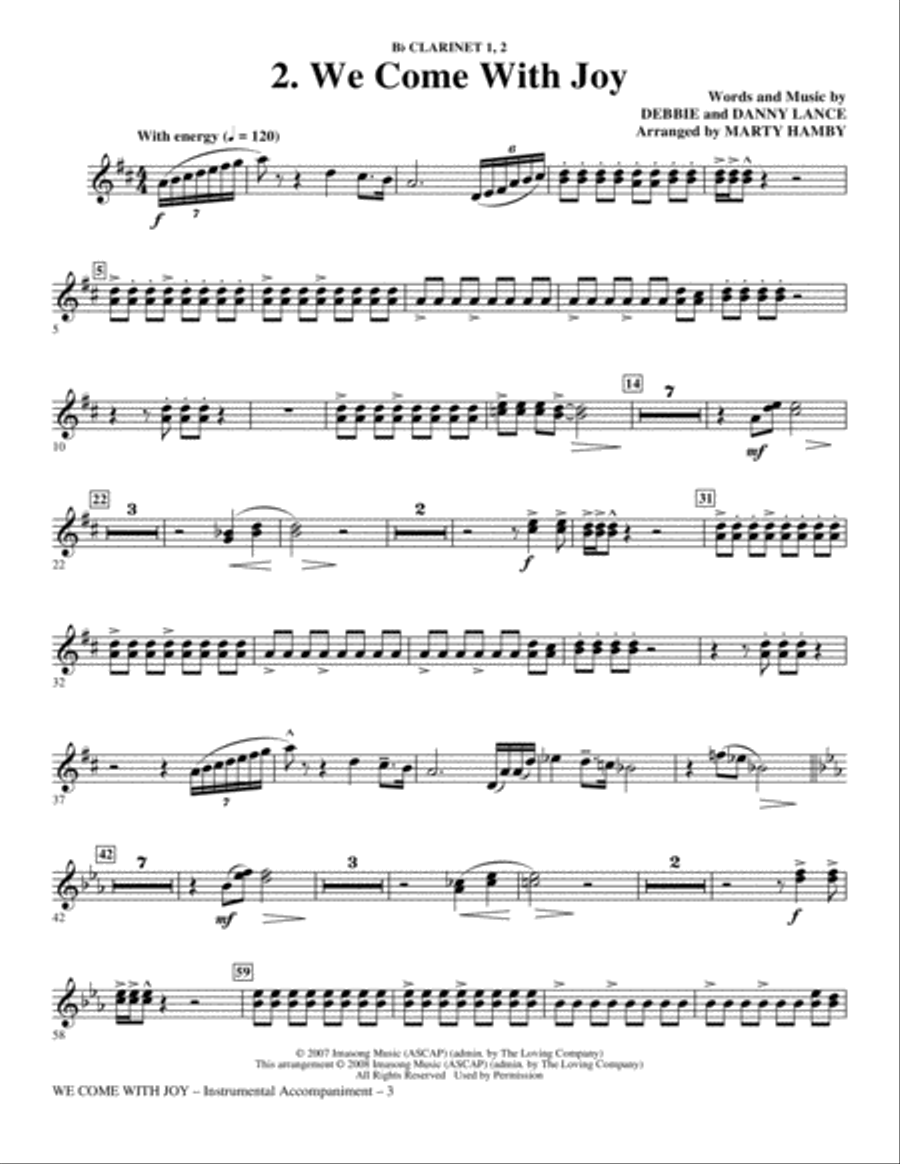 We Come With Joy Orchestration - Clarinet 1 & 2 Choir scores gallery preview page 3