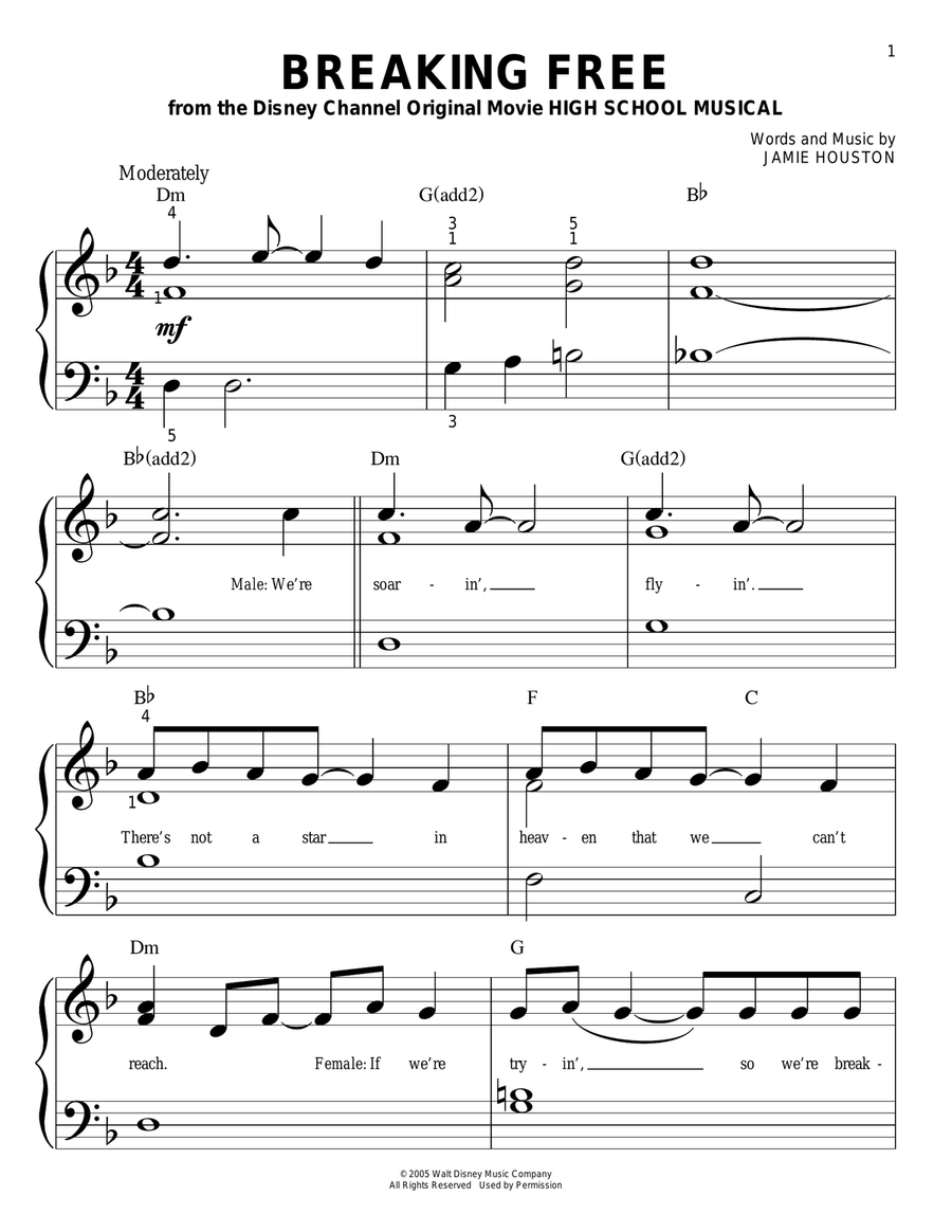 Breaking Free (from High School Musical) Easy Piano scores gallery preview page 1