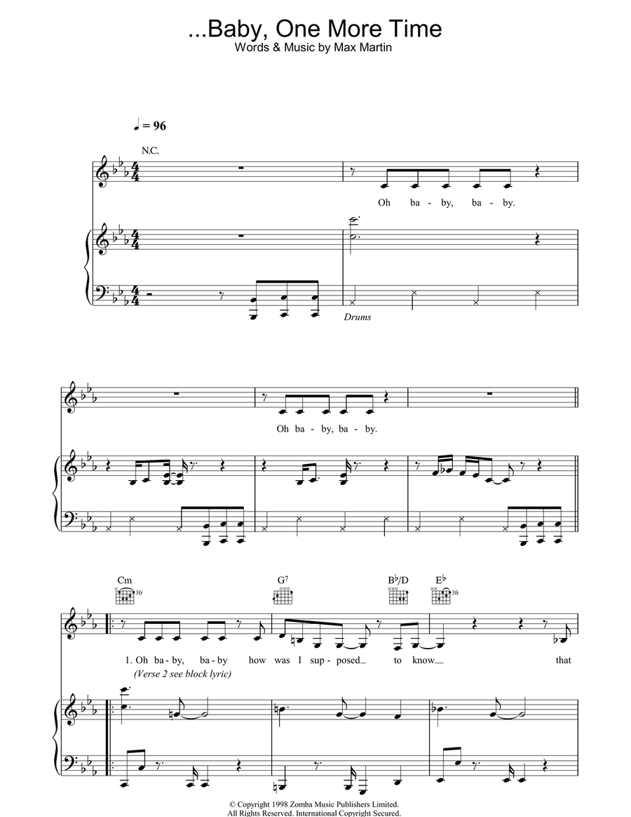...Baby One More Time Piano, Vocal, Guitar scores gallery preview page 1