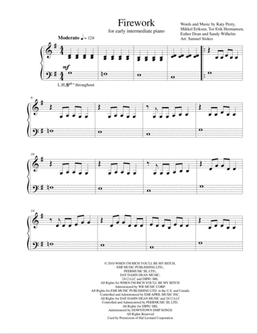 Firework Easy Piano scores gallery preview page 1