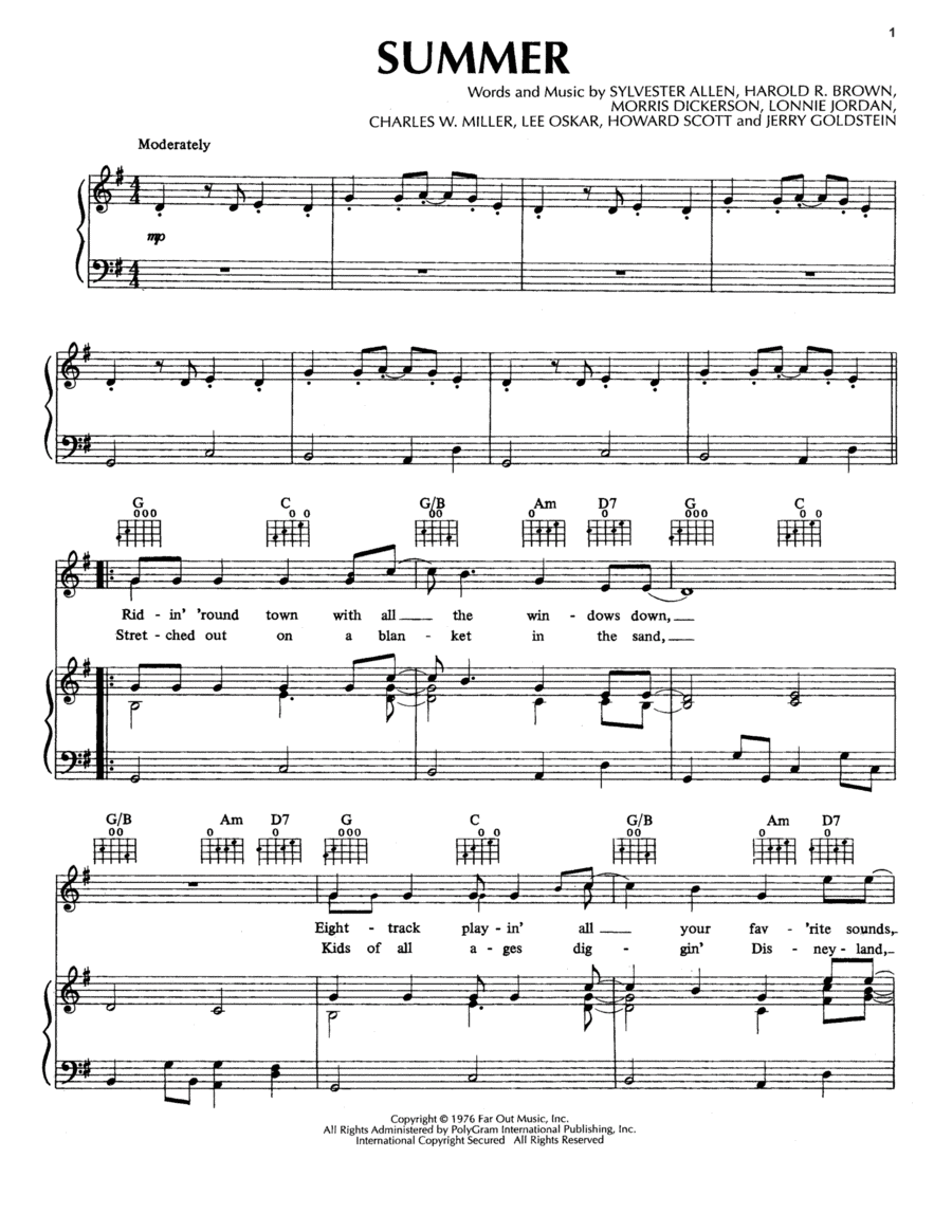 Summer Piano, Vocal, Guitar scores gallery preview page 1