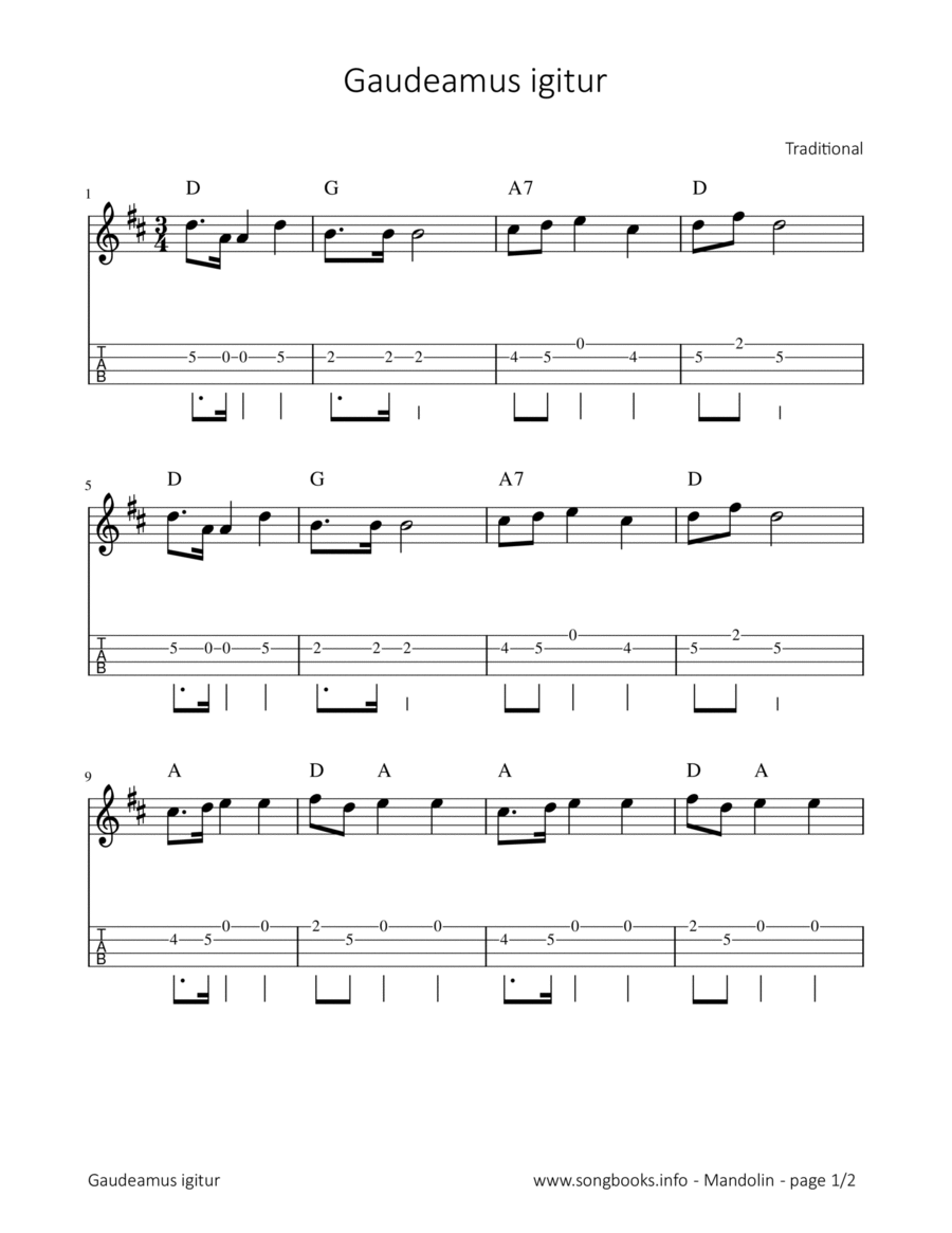 Gaudeamus igitur Mandolin scores gallery preview page 1
