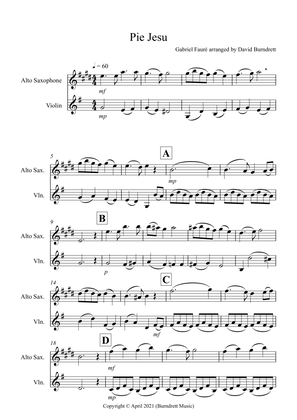 Pie Jesu (from Requiem) for Alto Saxophone and Violin Duet