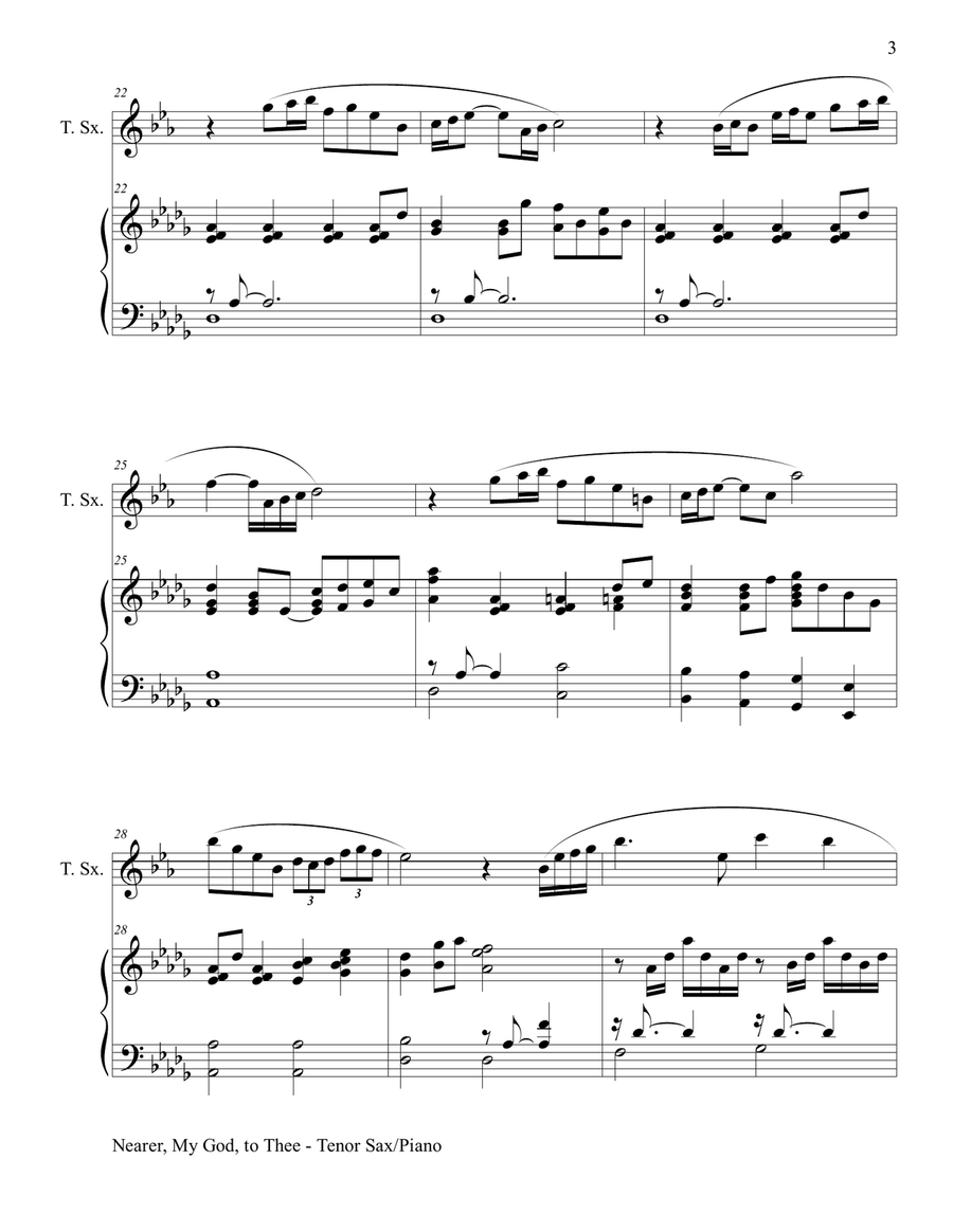 NEARER, MY GOD, TO THEE (Duet– Tenor Sax/Piano with Score and Instrument Part) Woodwind Duet scores gallery preview page 3