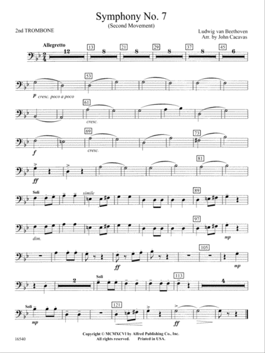 Symphony No. 7 (Second Movement): 2nd Trombone Concert Band scores gallery preview page 1
