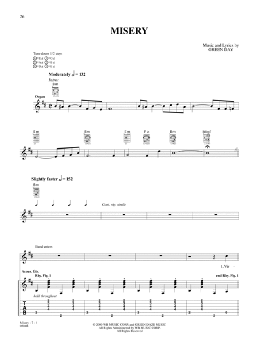 Misery Guitar Tablature scores gallery preview page 1
