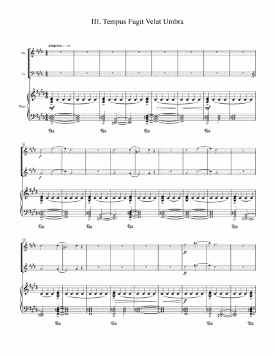 The Sundials: III; Tempus Fugit Velut Umbra (Time flees like a shadow) Piano Trio scores gallery preview page 1