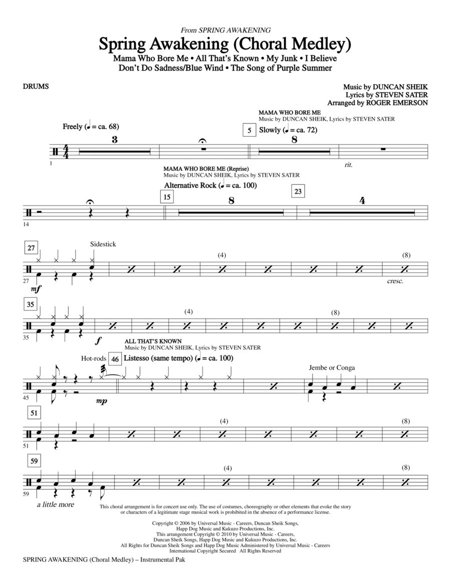 Spring Awakening (Choral Medley) - Drums Choir scores gallery preview page 1