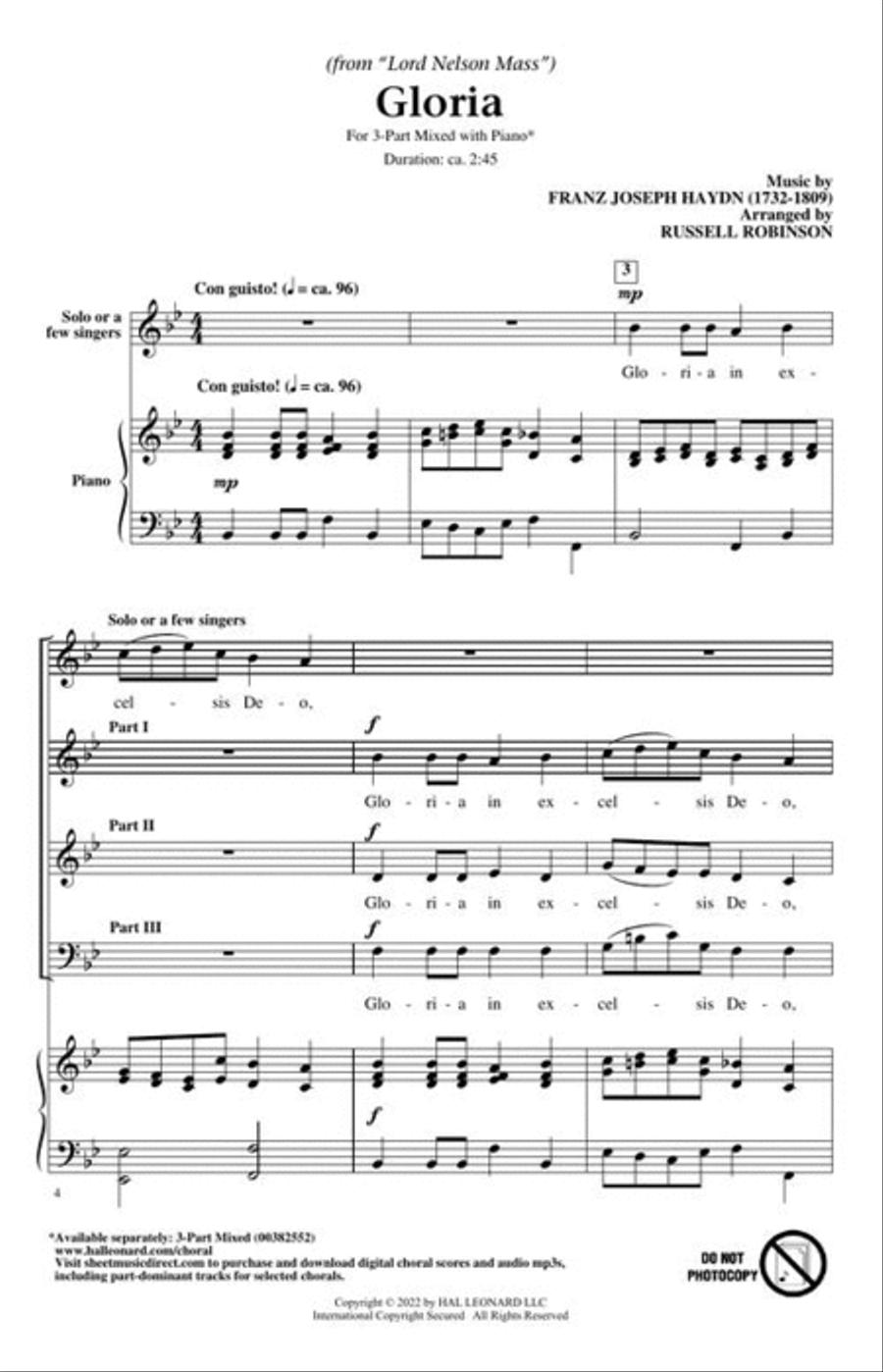Gloria (from Lord Nelson Mass) 3-Part scores gallery preview page 4