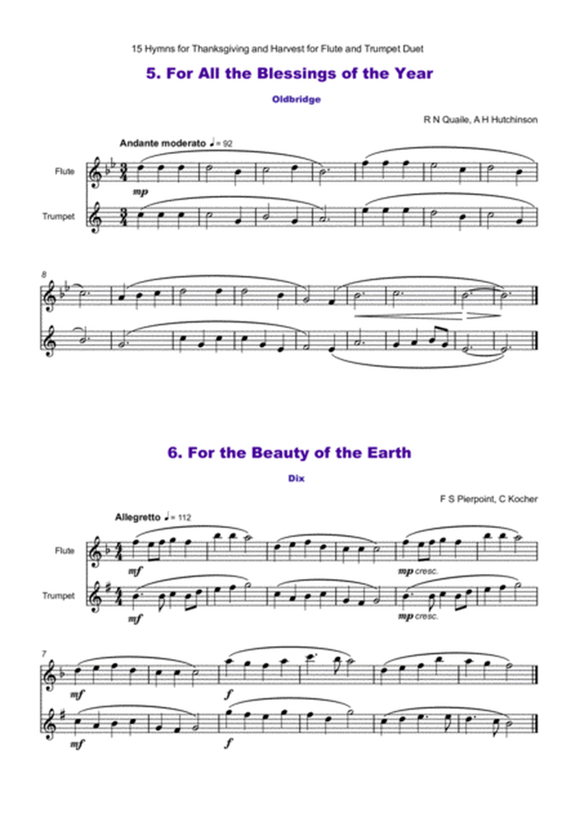 15 Favourite Hymns for Thanksgiving and Harvest for Flute and Trumpet Duet