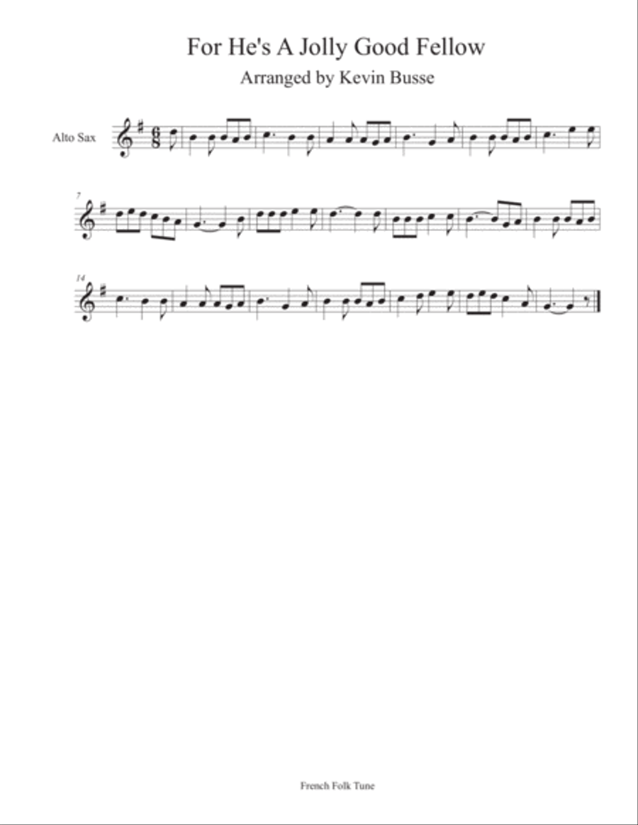 For He's A Jolly Good Fellow - Alto Sax Alto Saxophone scores gallery preview page 1