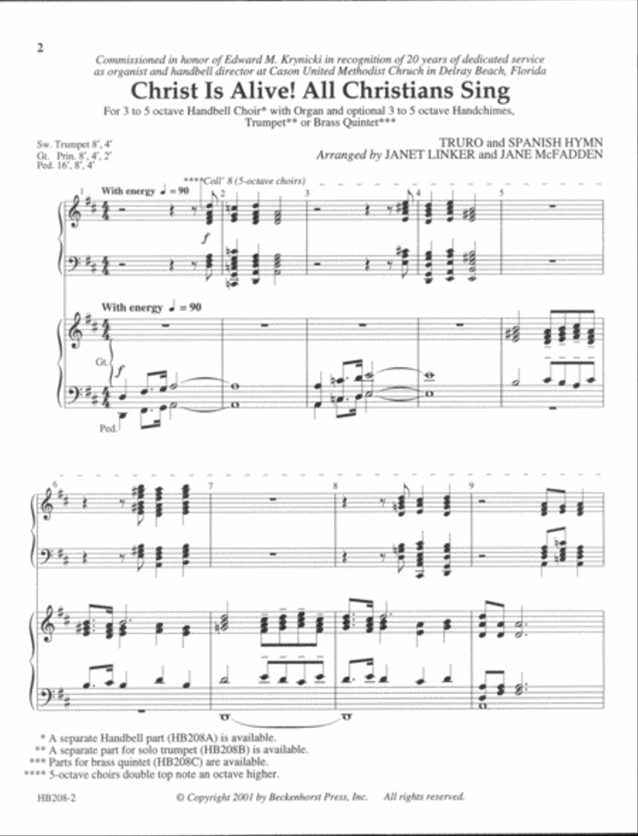 Christ Is Alive! All Christians Sing - organ and handbell score Handbell Choir scores gallery preview page 2