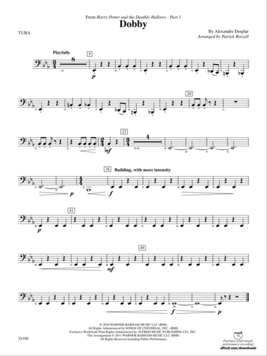 Dobby (from Harry Potter and the Deathly Hallows, Part 1): Tuba Concert Band scores gallery preview page 1
