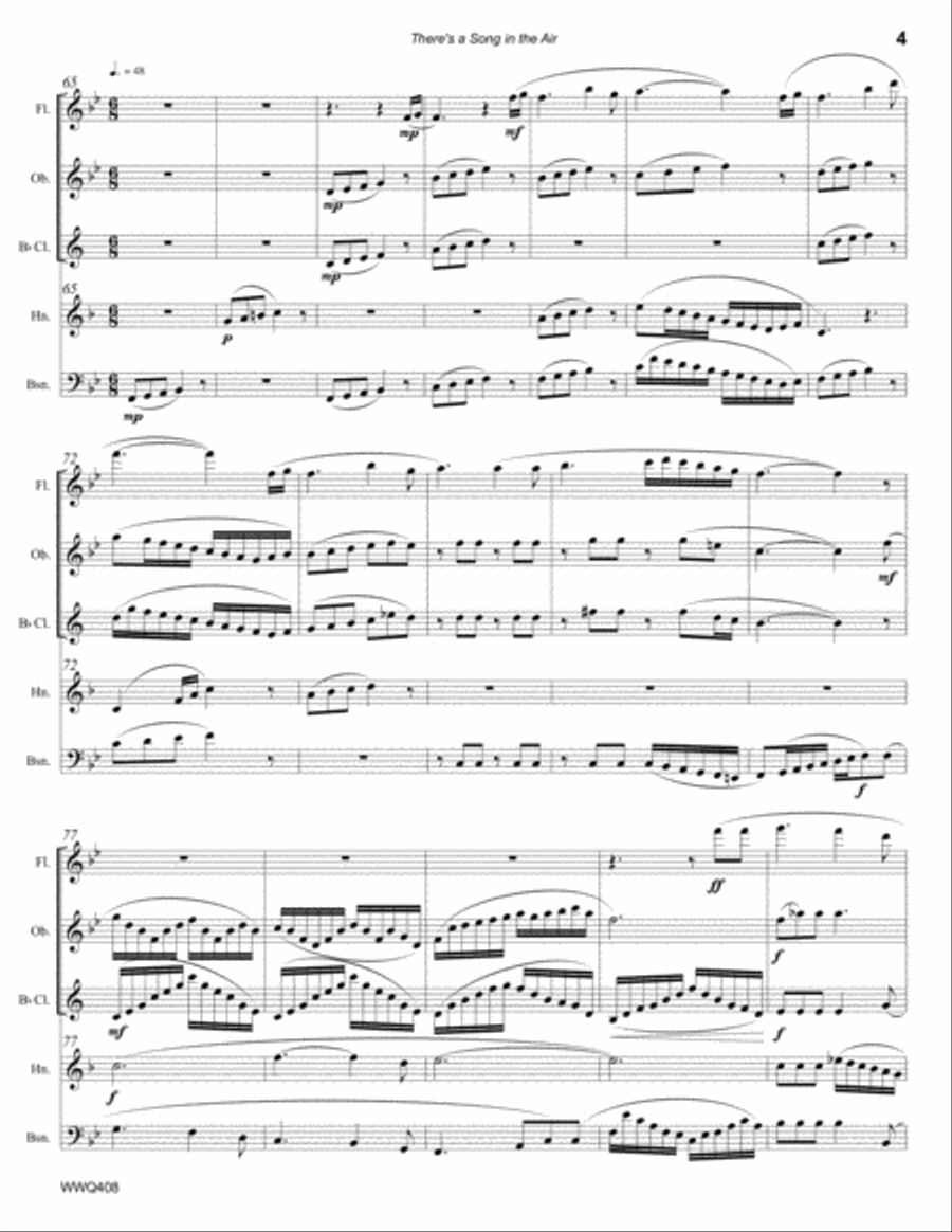 THERE'S A SONG IN THE AIR for unaccompanied WOODWIND QUINTET A Cappella scores gallery preview page 4