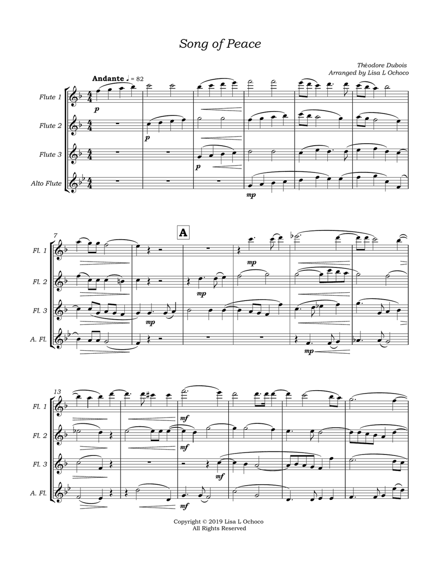 Song of Peace for Flute Quartet (3C, A) Flute Quartet scores gallery preview page 5