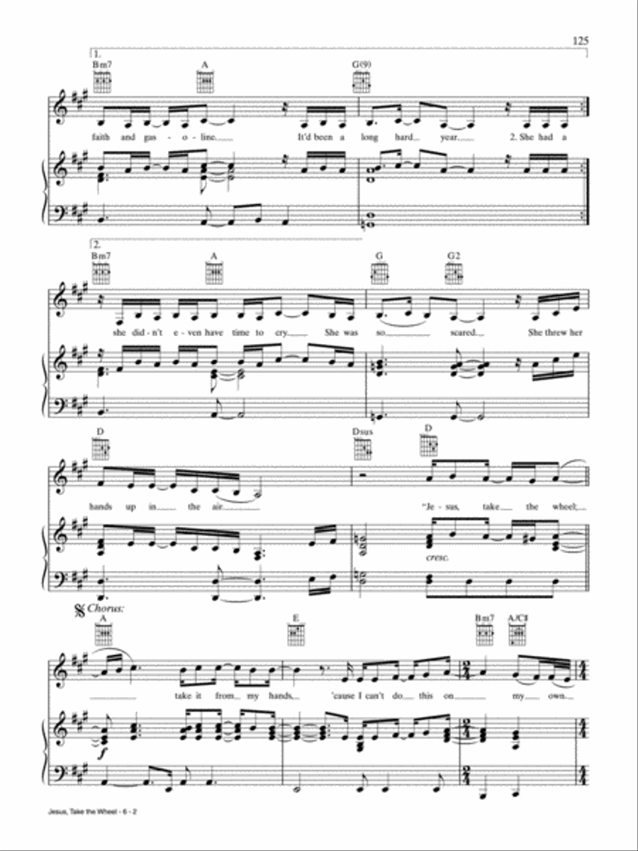 Jesus, Take the Wheel Piano, Vocal, Guitar scores gallery preview page 2