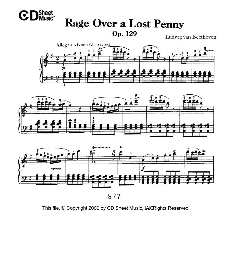 Rage Over A Lost Penny (rondo A Capriccio In G), Op. 129 Piano Solo scores gallery preview page 1