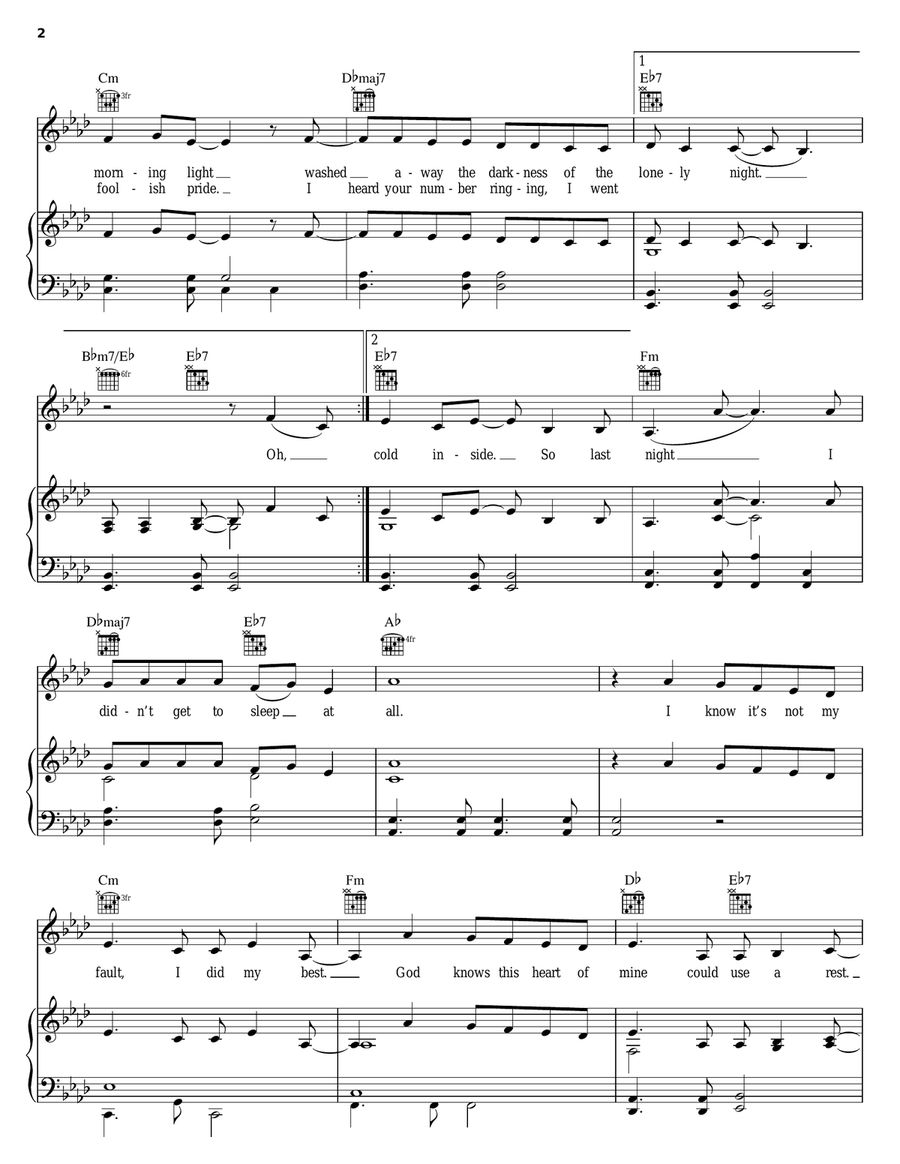 (Last Night) I Didn't Get To Sleep At All Piano, Vocal, Guitar scores gallery preview page 2