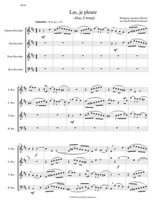 Las, je pleure (Alas, I weep) for recorder quartet (A minor and B minor versions)