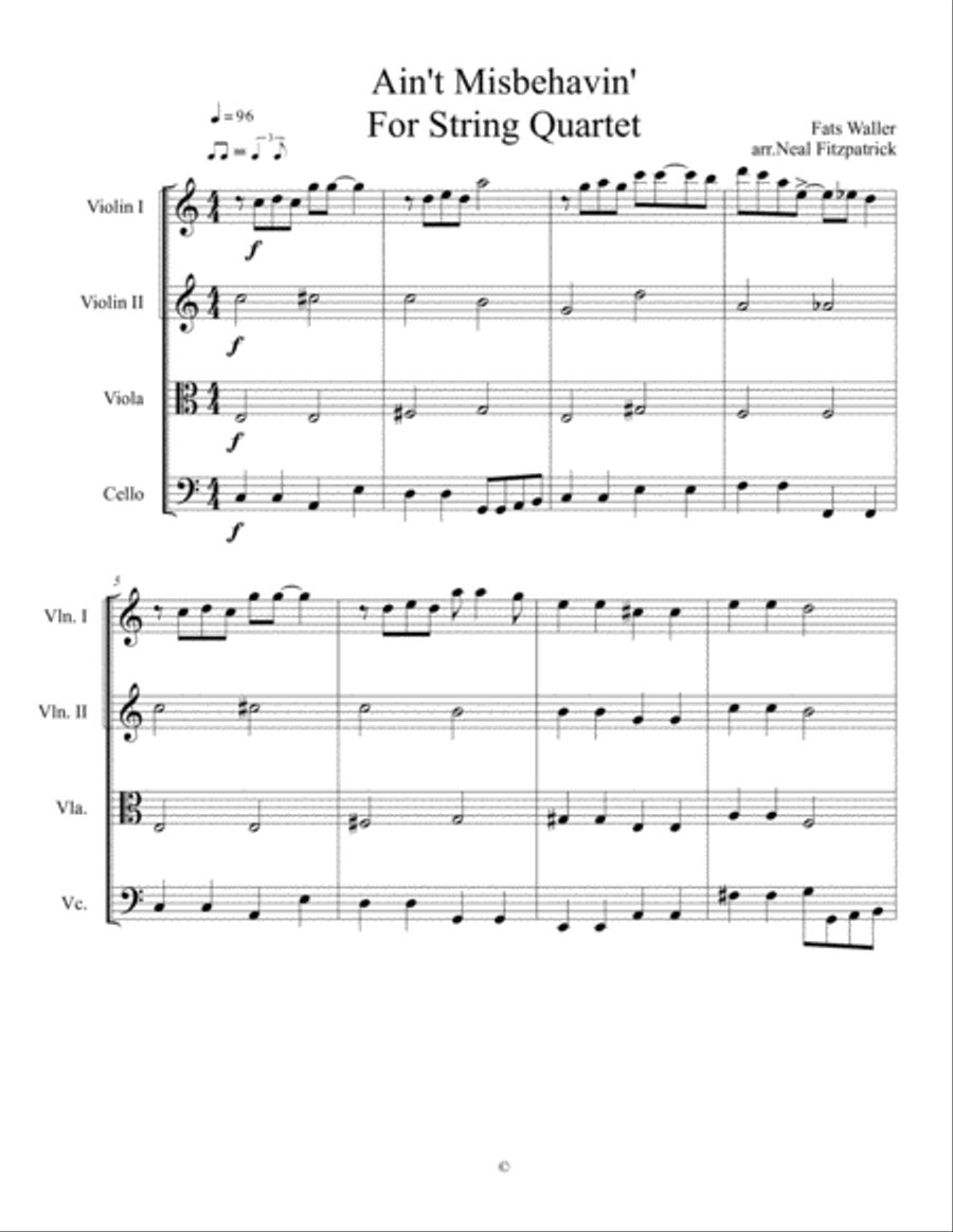 Ain't Misbehavin' String Quartet scores gallery preview page 1