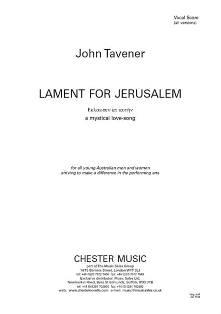 Book cover for Lament for Jerusalem - A Mystical Love-Song